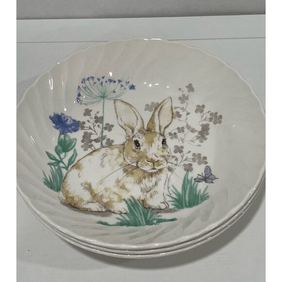 Royal Wessex Set of 3 Bunny Rabbit in Meadow 9" Pasta Bowls Serving - Picture 4 of 6